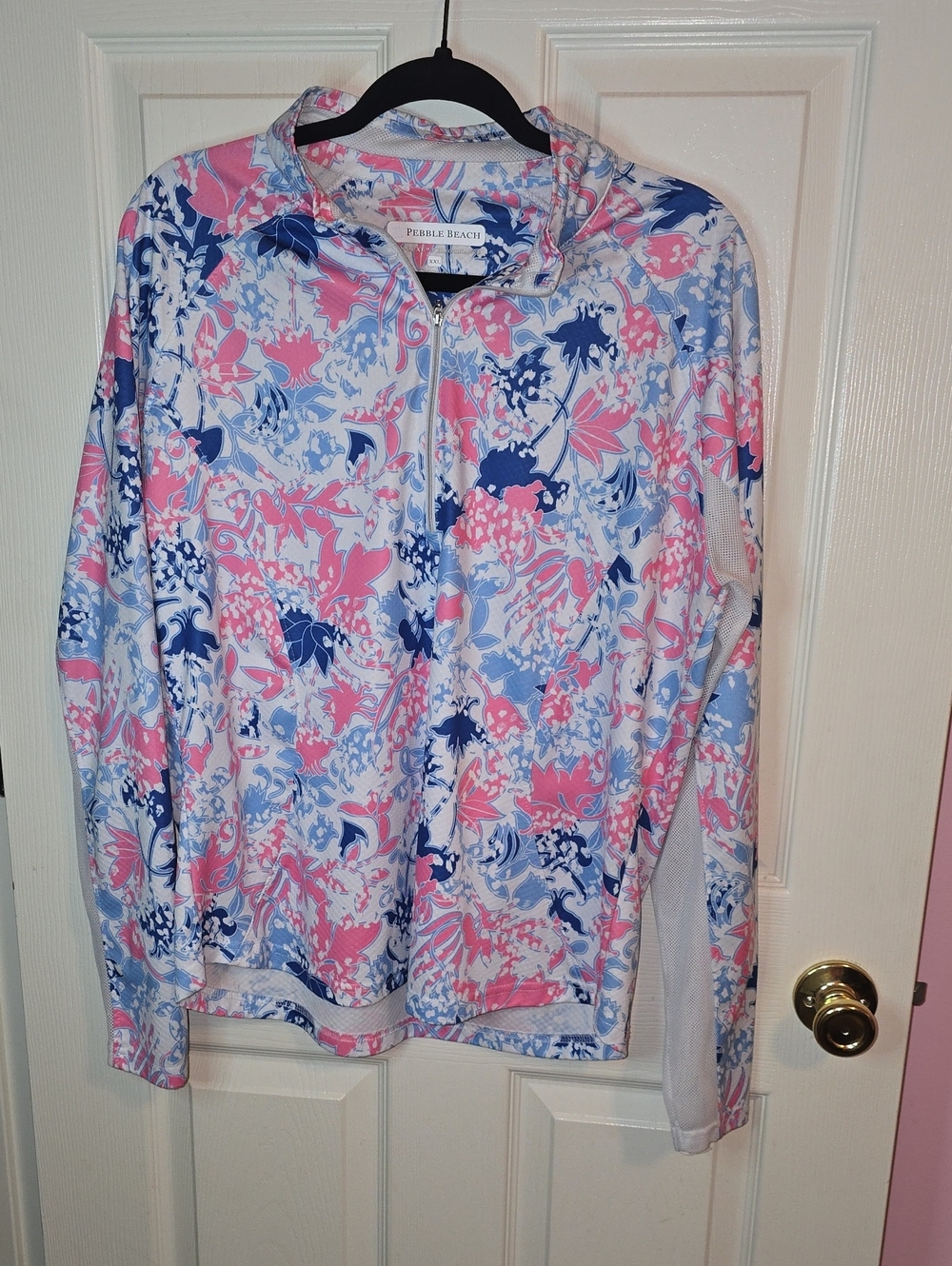 Pebble Beach Pink, Light Blue & Navy Floral Zip Pullover